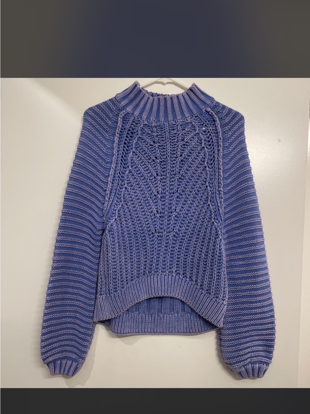 Free People Lavender Cable Knit Mock Neck Sweater
